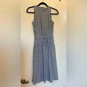 Loft Black & White Gingham Crossover Open Back Pocket Midi Dress in XXSP